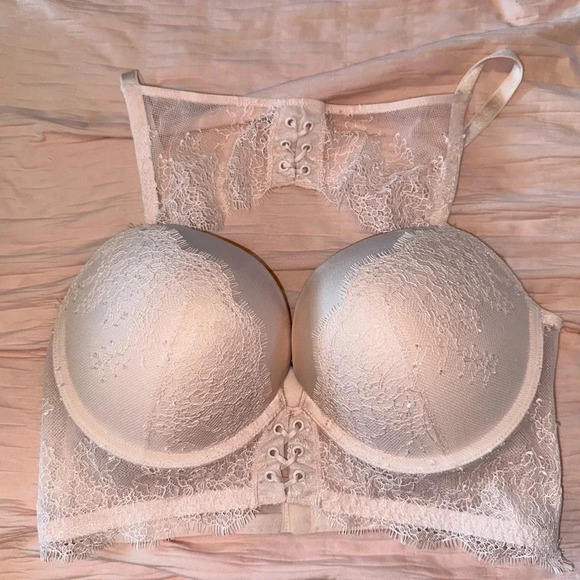 Victoria's Secret VERY SEXY High-neck Lace-up Push-Up Bra Pink Sexy 34D #1330 - Picture 8 of 10